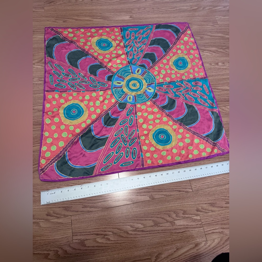 Colorful Abstract Vibrant Patterned Pure Silk Square Scarf 31”